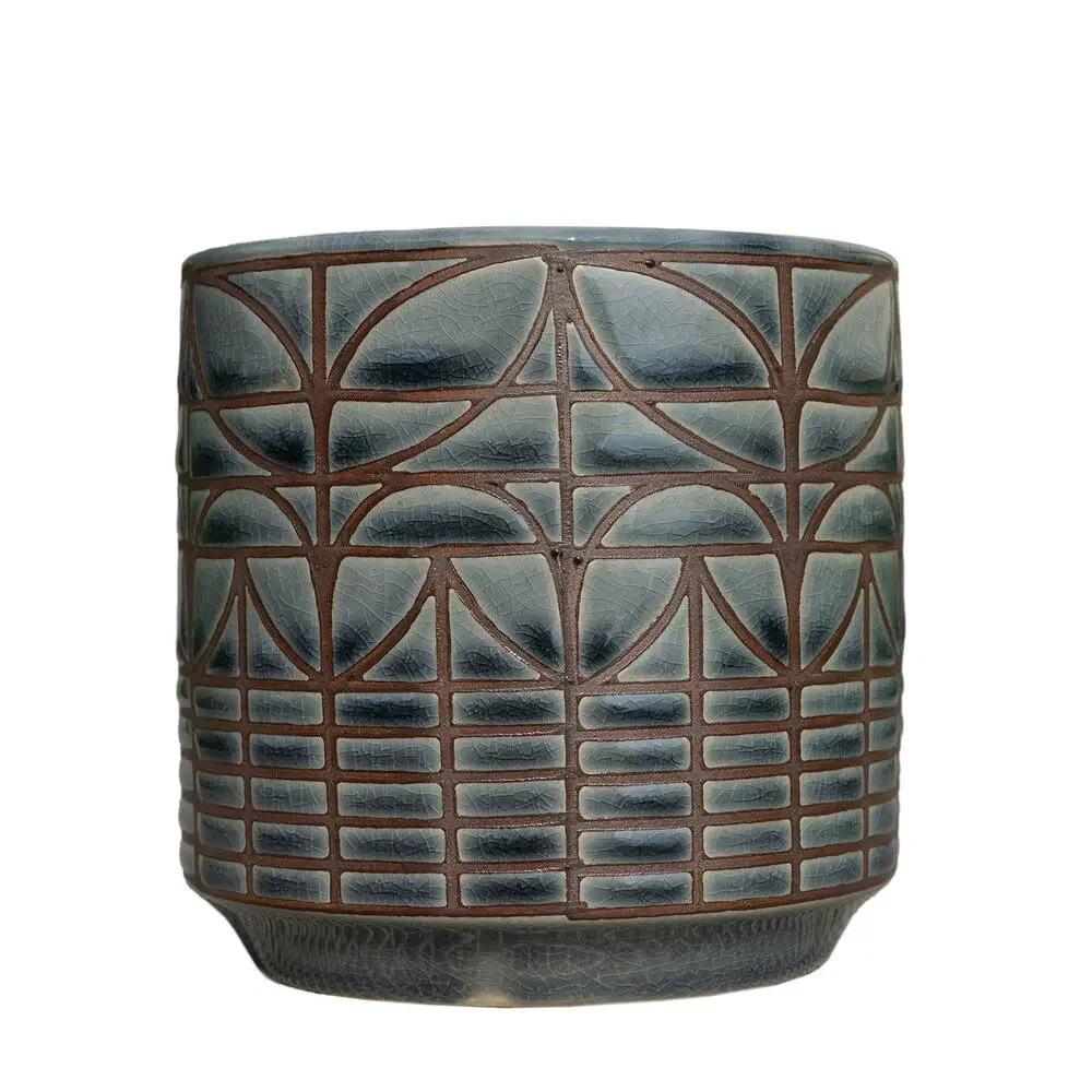Accent Decor Navarro Blue Crackle Geometric Ceramic Planter Pot  - 4.5D x 4.5H
